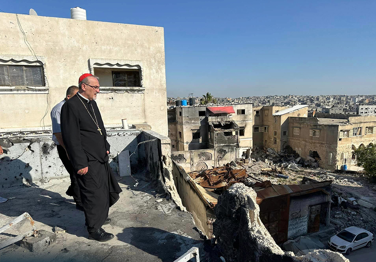 Cardinal Pierbattista Pizzaballa, the Latin patriarch of Jerusalem, walked through the ruins of buildings in Gaza City. He visited northern Gaza Strip May 15-19, the week of Pentecost. After the visit, he said he found the small resilient community of the Holy Family Parish compound in Gaza City to have “steadfast faith” amid horrific destruction.